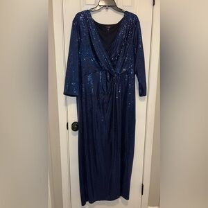 JM Studio by John Mayer Plus Size Elegant Blue Knit Sequin Maxi Dress